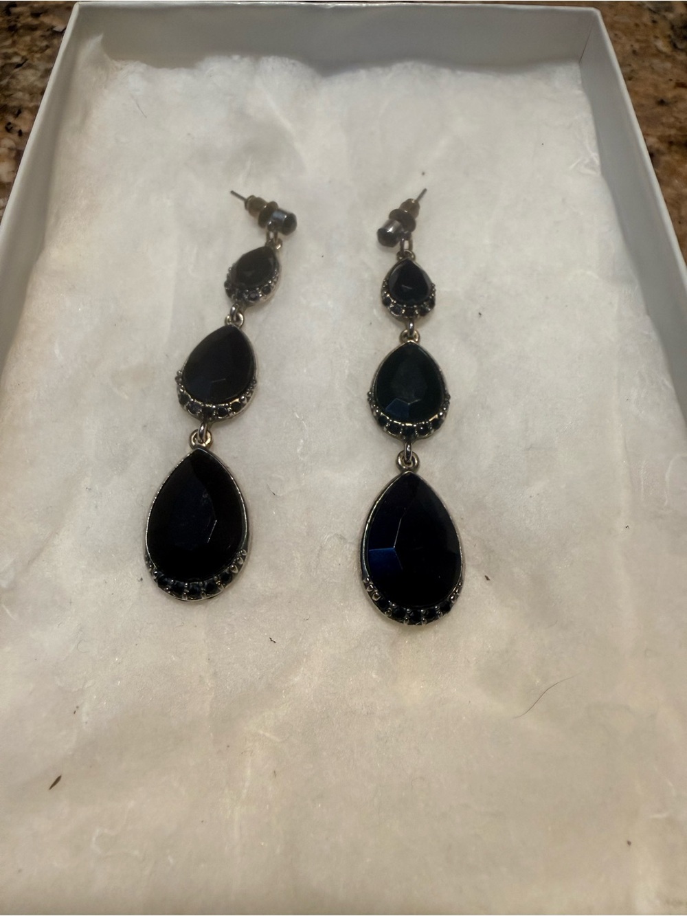 Classic Black Stone Teardrop Dangle Earrings - Women Jewelry